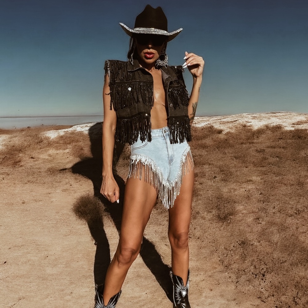 Diamond Rhinestone Fringe Western Festival Jacket